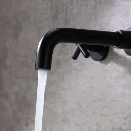 HMR - Melro Wall Mounted Cross Handles Sink Faucet in Matte Black, Brass