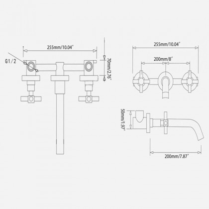 HMR - Melro Wall Mounted Cross Handles Sink Faucet in Matte Black, Brass