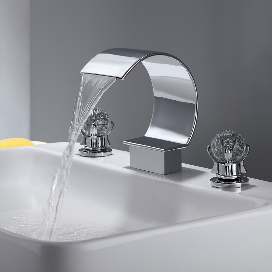 HMR - 2 Crystal Handle Bathroom Sink Faucet in Chrome