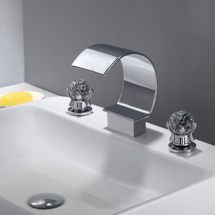 HMR - 2 Crystal Handle Bathroom Sink Faucet in Chrome