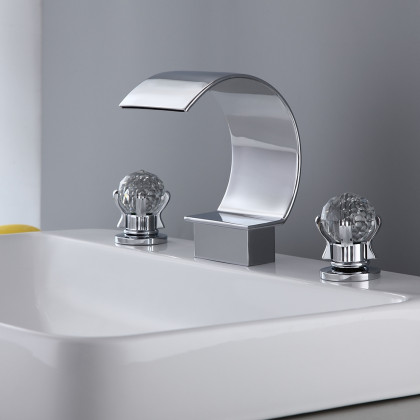 HMR - 2 Crystal Handle Bathroom Sink Faucet in Chrome
