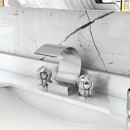 HMR - 2 Crystal Handle Bathroom Sink Faucet in Chrome
