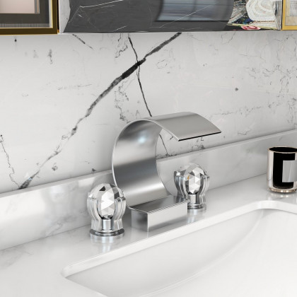 HMR - 2 Crystal Handle Bathroom Sink Faucet in Chrome