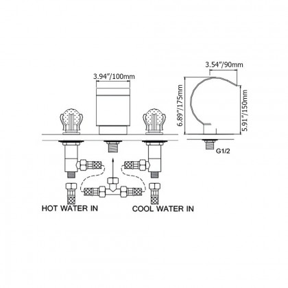 HMR - 2 Crystal Handle Bathroom Sink Faucet in Chrome