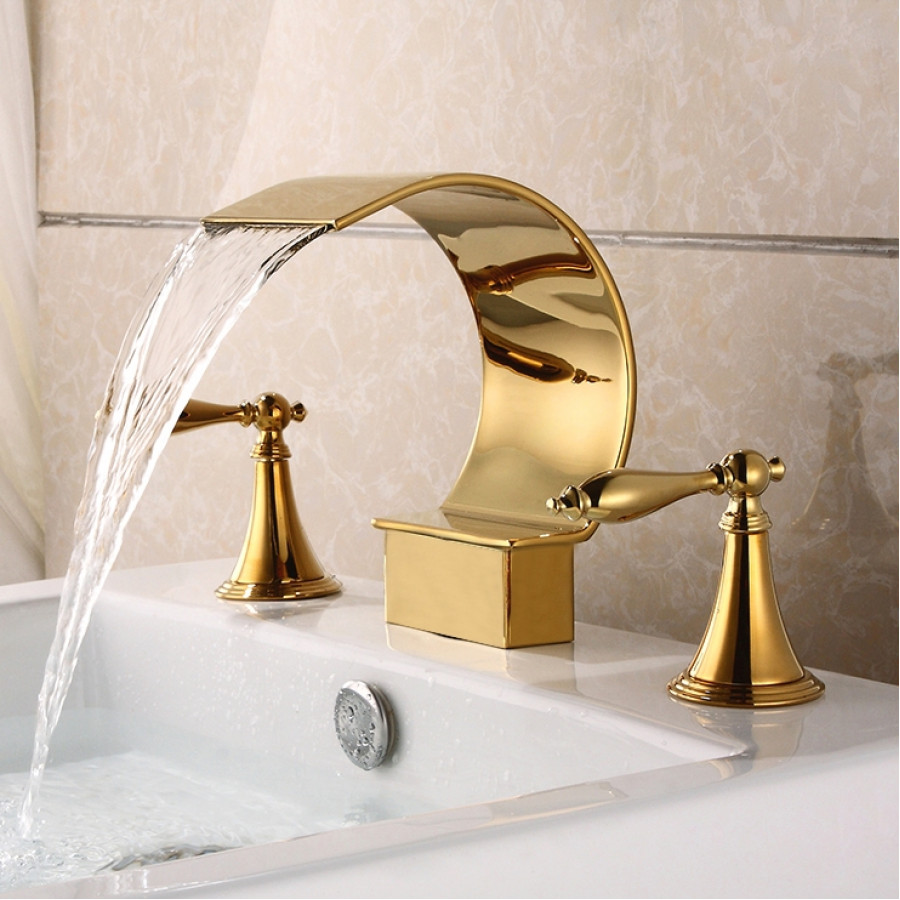 HMR - Lever Handle Bathroom Sink Faucet in Glistening Gold