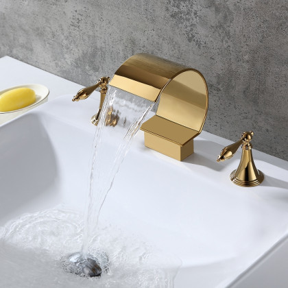 HMR - Lever Handle Bathroom Sink Faucet in Glistening Gold