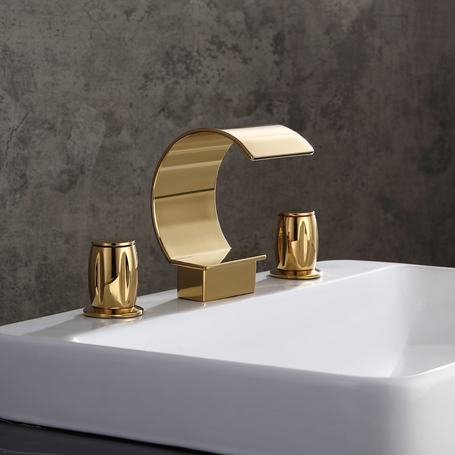 HMR - Waterfall 2-Handle Bathroom Sink Faucet Solid Brass in Gold