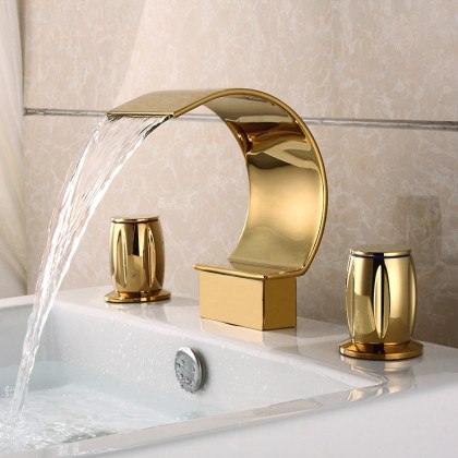HMR - Waterfall 2-Handle Bathroom Sink Faucet Solid Brass in Gold