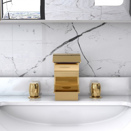 HMR - Waterfall 2-Handle Bathroom Sink Faucet Solid Brass in Gold