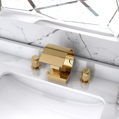 HMR - Waterfall 2-Handle Bathroom Sink Faucet Solid Brass in Gold