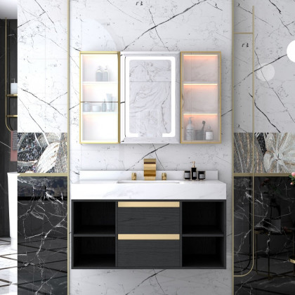 HMR - Waterfall 2-Handle Bathroom Sink Faucet Solid Brass in Gold