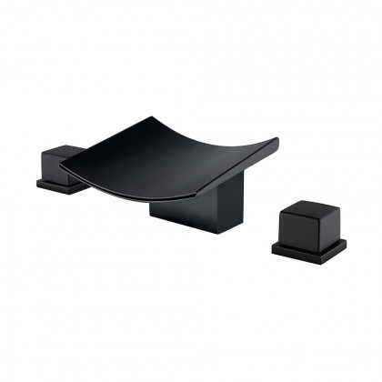 HMR - Waterfall Widespread Bathroom Sink Faucet with Double Knobs in Matte Black