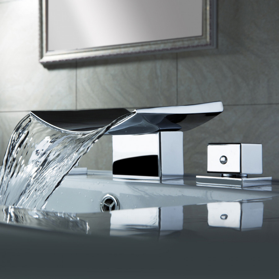 HMR - Double Handle Waterfall Bathroom Sink Faucet in Polished Chrome