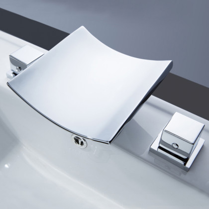 HMR - Double Handle Waterfall Bathroom Sink Faucet in Polished Chrome