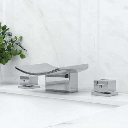 HMR - Double Handle Waterfall Bathroom Sink Faucet in Polished Chrome
