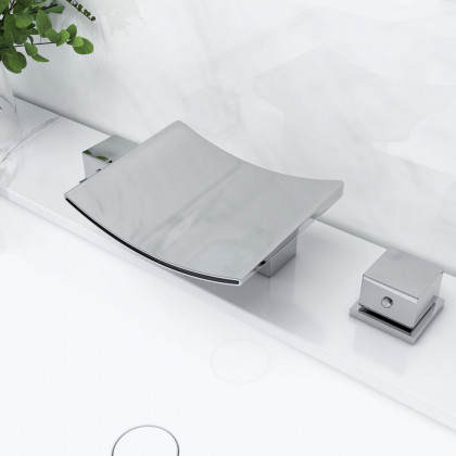 HMR - Double Handle Waterfall Bathroom Sink Faucet in Polished Chrome