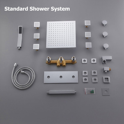 HMR - Ceiling Mounted Rain Shower System with Handheld Shower and 6 Body Sprays in with LED