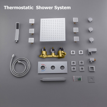 HMR - Ceiling Mounted Rain Shower System with Handheld Shower and 6 Body Sprays in with LED