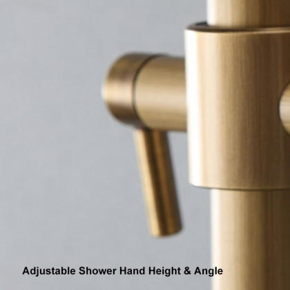 HMR - Antique Brass Exposed Wall Mount Shower System with 8" Rain Shower Head and Hand Shower