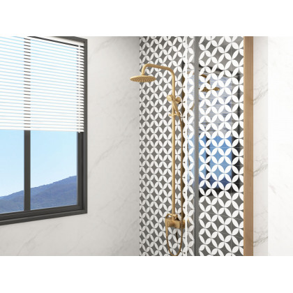 HMR - Antique Brass Exposed Wall Mount Shower System with 8" Rain Shower Head and Hand Shower