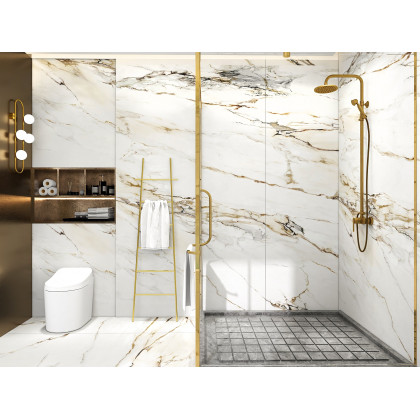HMR - Antique Brass Exposed Wall Mount Shower System with 8" Rain Shower Head and Hand Shower