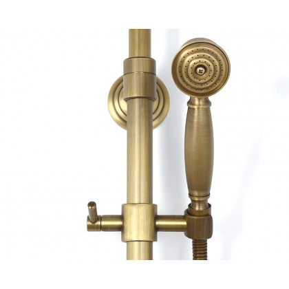 HMR - Antique Brass Exposed Wall Mount Shower System with 8" Rain Shower Head and Hand Shower