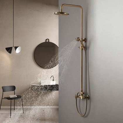 HMR - Two Handle Round Rainshower Shower Fixture in Antique Brass