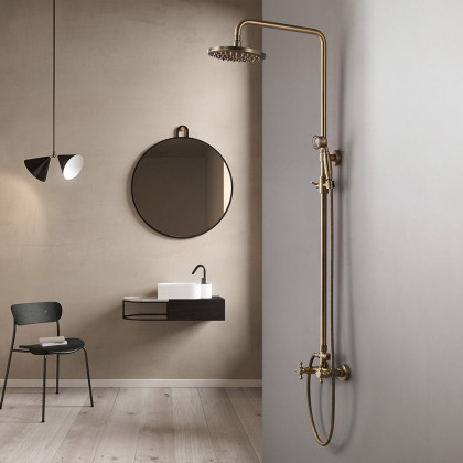 HMR - Two Handle Round Rainshower Shower Fixture in Antique Brass