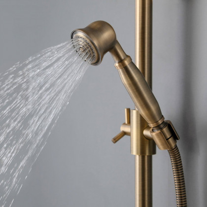 HMR - Two Handle Round Rainshower Shower Fixture in Antique Brass