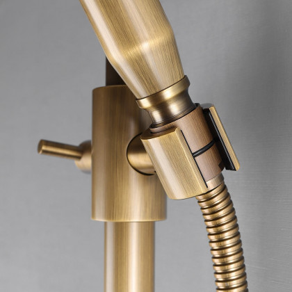HMR - Two Handle Round Rainshower Shower Fixture in Antique Brass