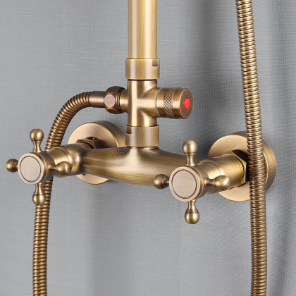 HMR - Two Handle Round Rainshower Shower Fixture in Antique Brass