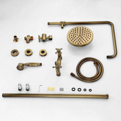 HMR - Two Handle Round Rainshower Shower Fixture in Antique Brass