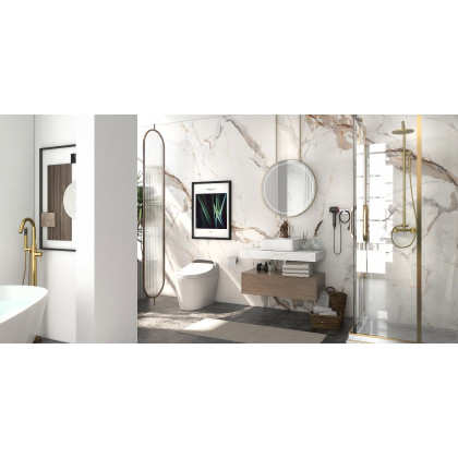 HMR - Two Handle Round Rainshower Shower Fixture in Antique Brass