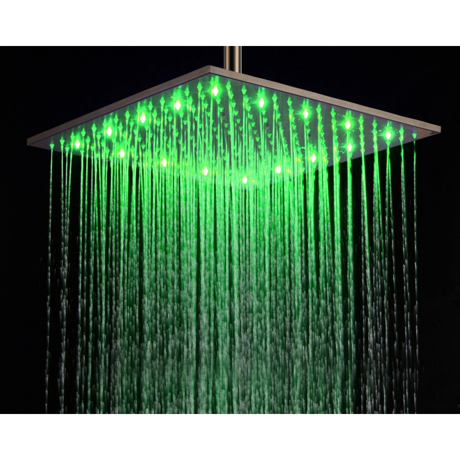 HMR - 16" LED Square Rain Showerhead in Brushed Nickel, Stainless Steel