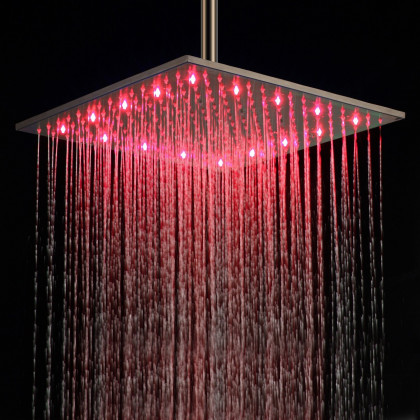 HMR - 16" LED Square Rain Showerhead in Brushed Nickel, Stainless Steel