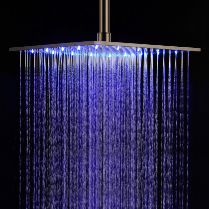 HMR - 16" LED Square Rain Showerhead in Brushed Nickel, Stainless Steel