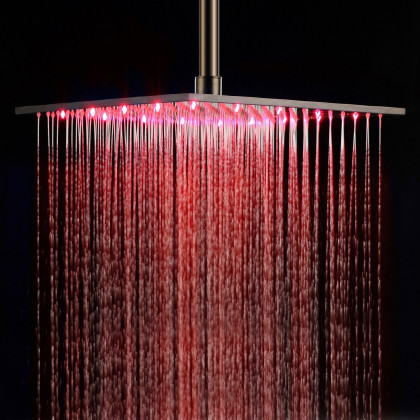 HMR - 16" LED Square Rain Showerhead in Brushed Nickel, Stainless Steel