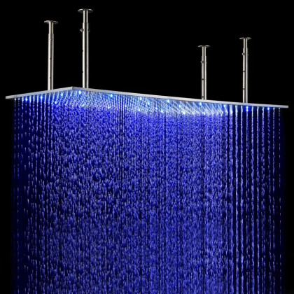 HMR Modern Luxurious 20"x40" Ceiling Mounted Rain Shower Head with LED - Brushed Nickel, Stainless Steel