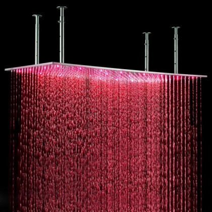HMR Modern Luxurious 20"x40" Ceiling Mounted Rain Shower Head with LED - Brushed Nickel, Stainless Steel