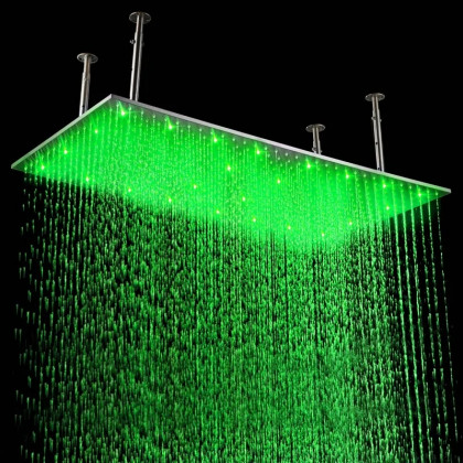 HMR Modern Luxurious 20"x40" Ceiling Mounted Rain Shower Head with LED - Brushed Nickel, Stainless Steel