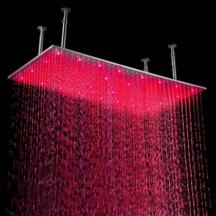 HMR Modern Luxurious 20"x40" Ceiling Mounted Rain Shower Head with LED - Brushed Nickel, Stainless Steel