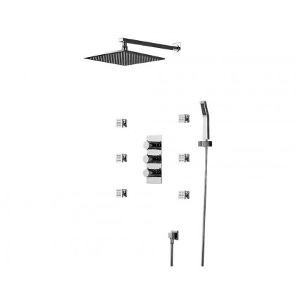 HMR - Wall Mount LED Thermostatic Shower Set with Hand Shower & Body Spray Jets