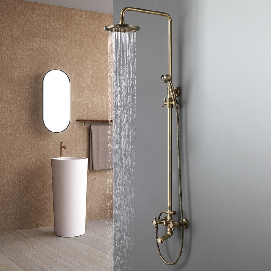 HMR - Rainfall Exposed Shower Fixture with Tub Spout in Antique Brass