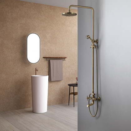 HMR - Rainfall Exposed Shower Fixture with Tub Spout in Antique Brass