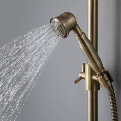 HMR - Rainfall Exposed Shower Fixture with Tub Spout in Antique Brass