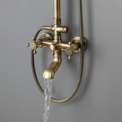 HMR - Rainfall Exposed Shower Fixture with Tub Spout in Antique Brass