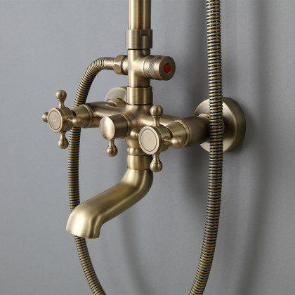 HMR - Rainfall Exposed Shower Fixture with Tub Spout in Antique Brass