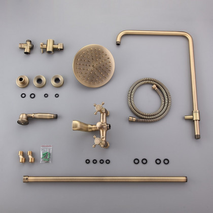 HMR - Rainfall Exposed Shower Fixture with Tub Spout in Antique Brass