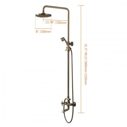 HMR - Rainfall Exposed Shower Fixture with Tub Spout in Antique Brass