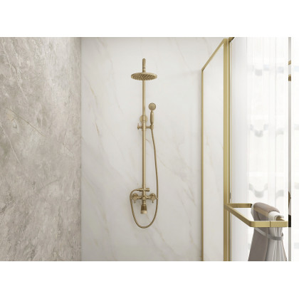 HMR - Rainfall Exposed Shower Fixture with Tub Spout in Antique Brass